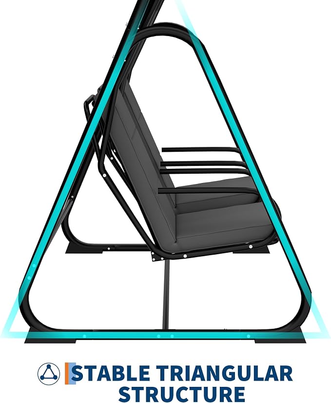 GarveeLife 2 Person Porch Swing Chair, Heavy Duty Outdoor Patio Swing Glider - Image 6