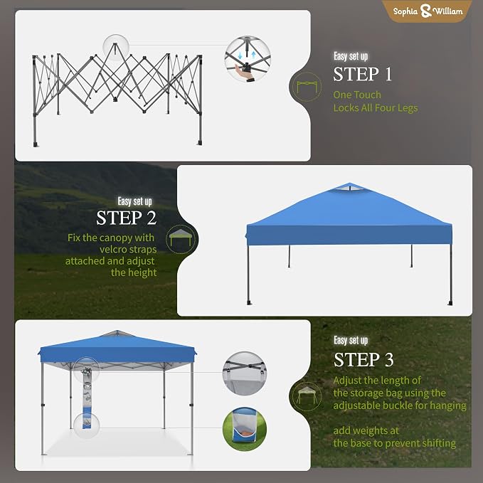 Sophia & William Canopy Tent Pop Up 10x10 ft One Person Push Set Up Tent - Image 3