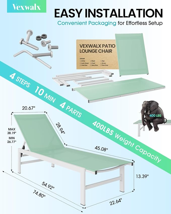 Outdoor Lounge Chairs Set of 2, Aluminum Patio Chaise Lounge Chairs - Image 3