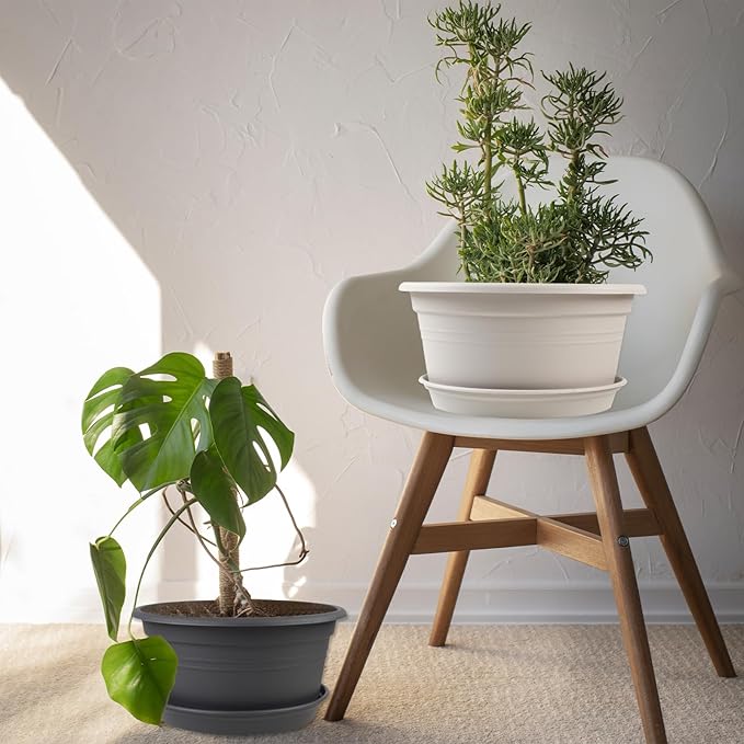 Large 4 Pack 13 inch Plant Pots, Round Plastic Pots - Image 6