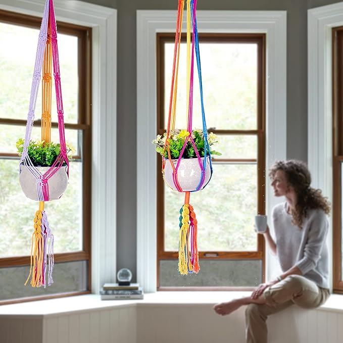 Rainbow Colorful Macrame Plant Hanger - Image 6