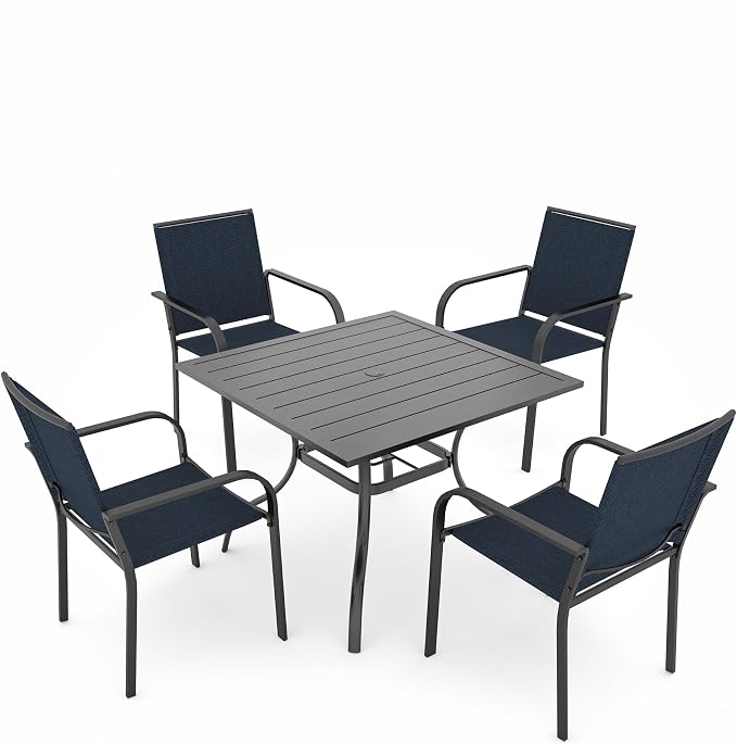 5 Pieces Patio Dining Set, Outdoor Furniture Set Includes 1 Square Patio Table by Anmutig
