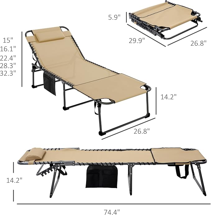 Outsunny Folding Chaise Lounge - Image 3