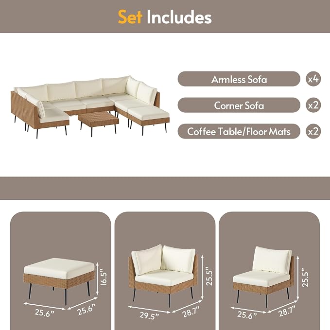 ENSTVER 8-Piece Dual-Strand Wicker Outdoor Sectional, Premium Outdoor Sofa - Image 9