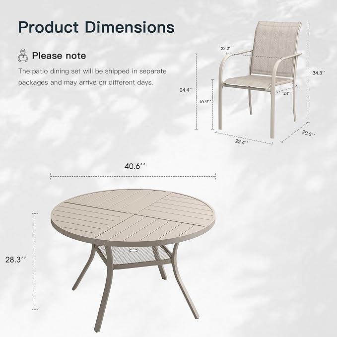 VICLLAX 5 Pieces Patio Outdoor Dining Set, 40.6" Round Metal Table - Image 2