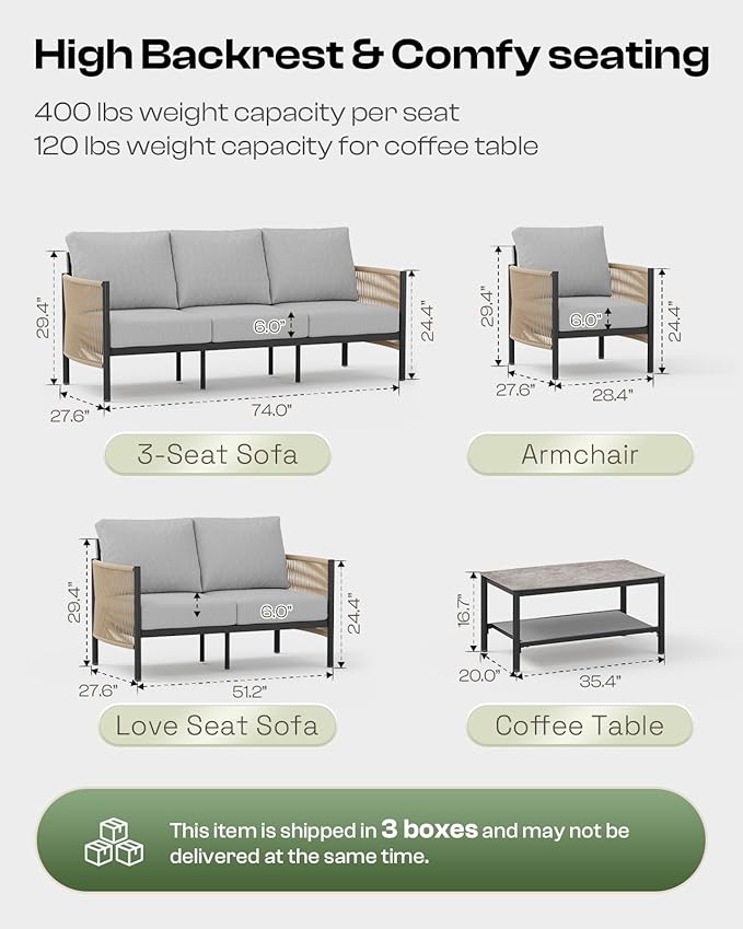 Aluminum Patio Furniture Set, 4 Seats Modern Outdoor Sectional Furniture - Image 7