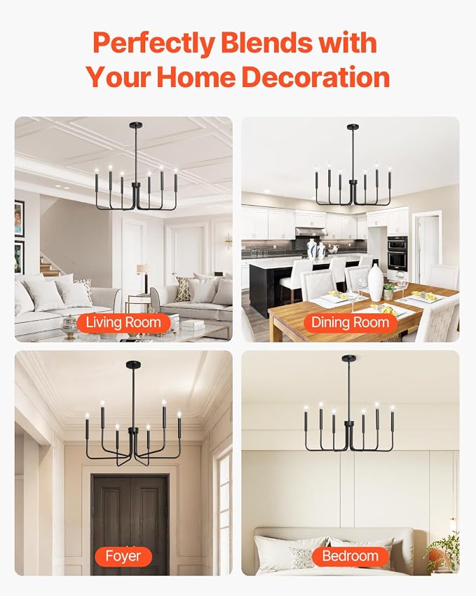 VEVOR 6-Light Chandelier, Metal Farmhouse Chandelier, Adjustable Height - Image 6