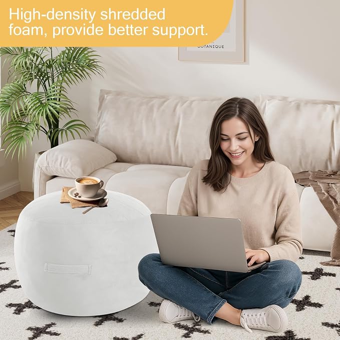 MeMoreCool Round Stuffed Pouf Ottoman Foot Rest, Floor Pouf Foot Stool - Image 4