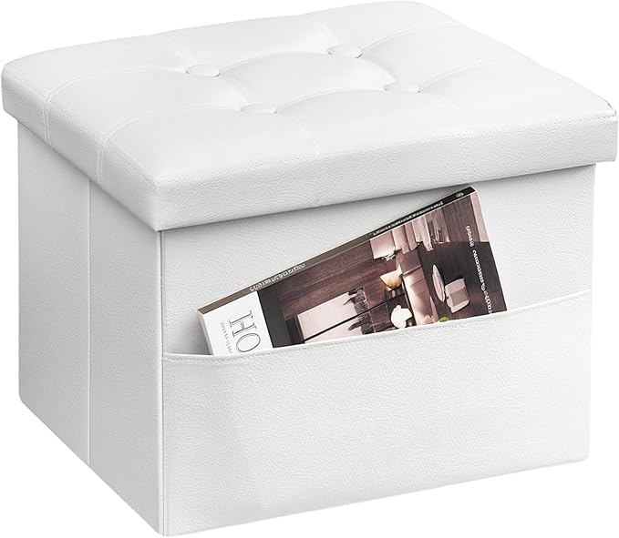 AmasSmile White Storage Ottoman Folding Foot Rest Stool by AmasSmile