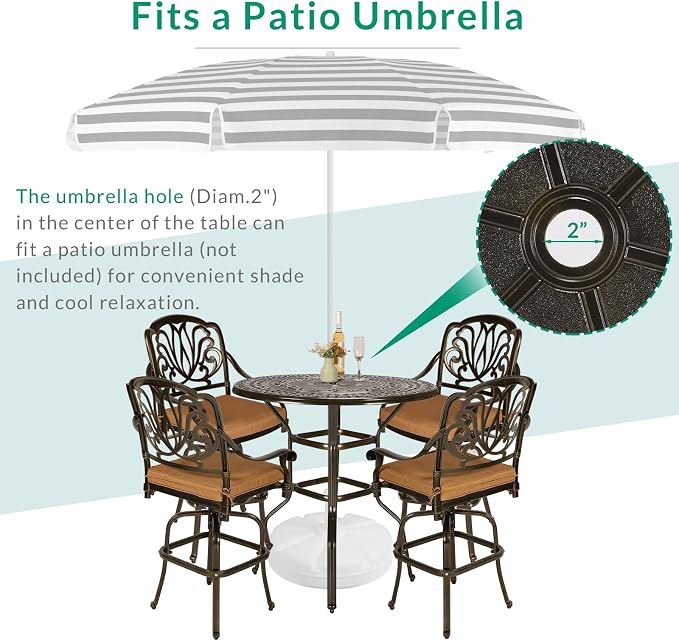 VIVIJASON 5-Piece Patio Swivel Bar Stools Set, All Weather Cast Aluminum - Image 5
