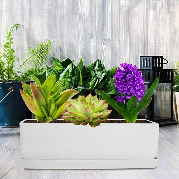 Vencer 14 Inch Rectangular Modern Minimalist Ceramic Succulent Planter Pot - Image 7