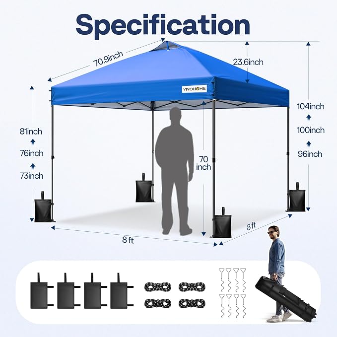 VIVOHOME 8x8ft Pop Up Canopy Tent One Push Setup Outdoor Portable Shelter Tent - Image 5
