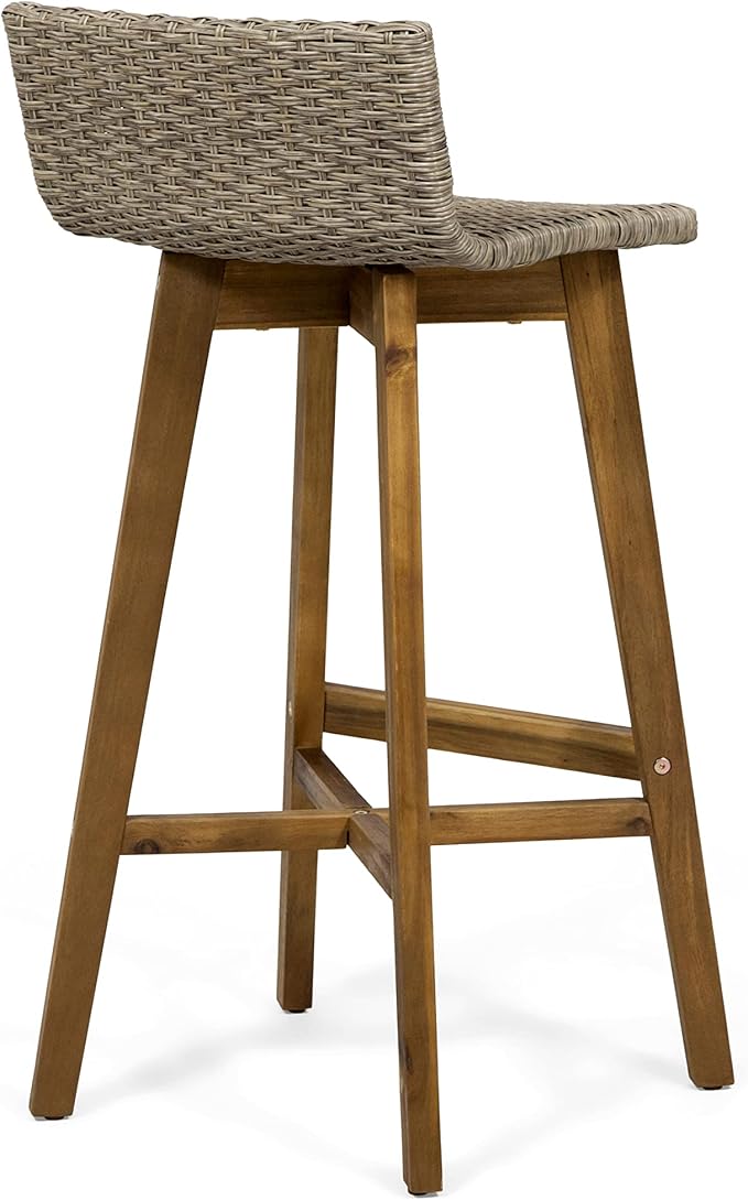 Christopher Knight Home La Brea Outdoor Acacia Wood and Wicker Barstools - Image 6