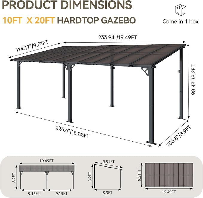 Aoxun 20' x 10' Gazebo for Patio, Gazebo Pergola - Image 2