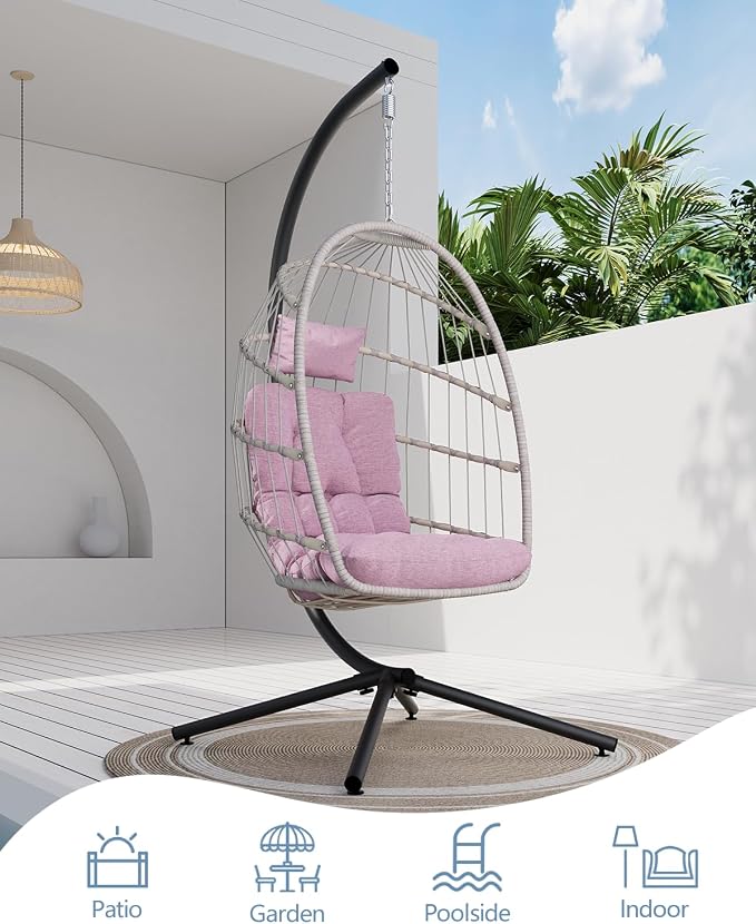 SWITTE Egg Chair Outdoor with Stand, Indoor Wicker Hanging Egg Swing Chair with - Image 4