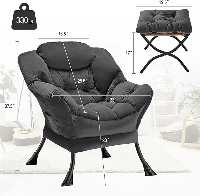 Lazy Chair with Folding Ottoman Modern Large Accent Chair, Contemporary Lounge - Image 3