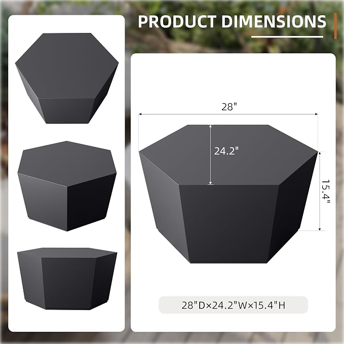 UPHA Outdoor Hexagon Coffee Table, Small Modern Minimalist Accent Tables - Image 2
