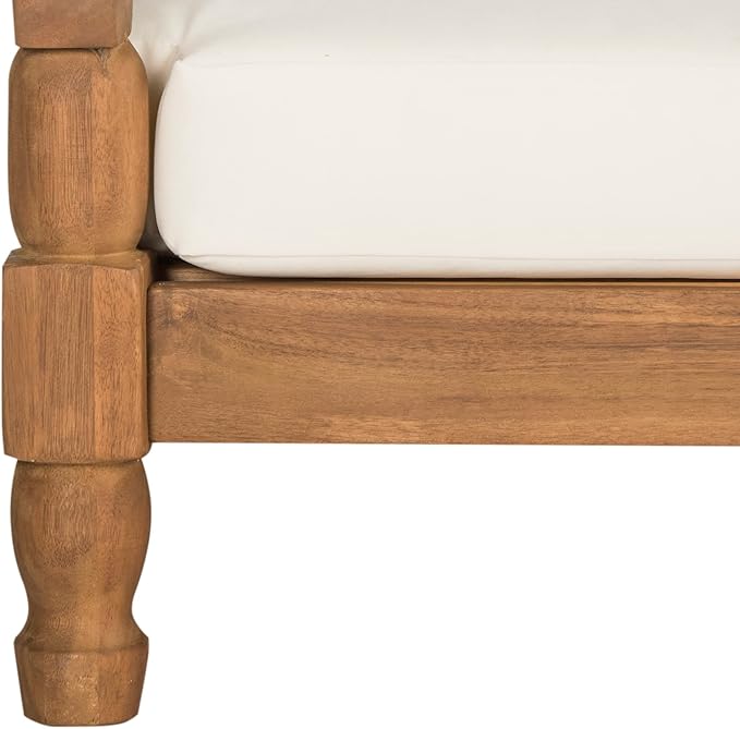 SAFAVIEH Outdoor Collection Pomona Natural Solid Wood/Beige Lounger Bench Sofa - Image 6