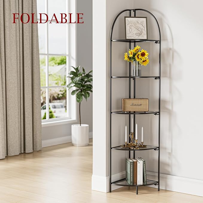 Crofy Foldable 5 Tier Corner Shelf, Metal Corner Plant Stand - Image 2