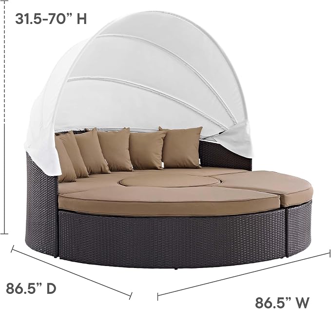 Modway Convene Wicker Rattan Outdoor Patio Retractable Canopy Round Poolside - Image 2