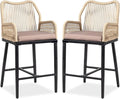VINGLI Outdoor Counter Height Bar Stools Set of 2, Rattan Outdoor Barstools by VINGLI