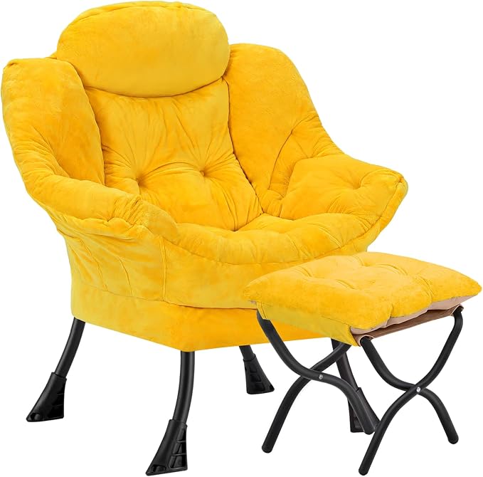 Lazy Chair with Folding Ottoman, Leisure Sofa Chair, Soft Fabric Armchair with by Congermom