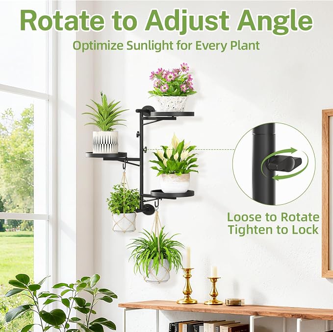 iDavosic.ly Rotating Window Plant Shelves, 3-Tier Metal Wall Stand - Image 2