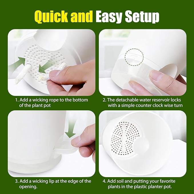 Plant Pots 7 Inch Self Watering Pots, 6 Pack Plastic Planters - Image 3