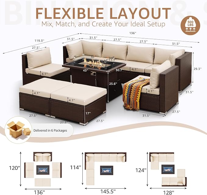 NICESOUL 29.3'' High Back Outdoor Patio Sectional Furniture - Image 4