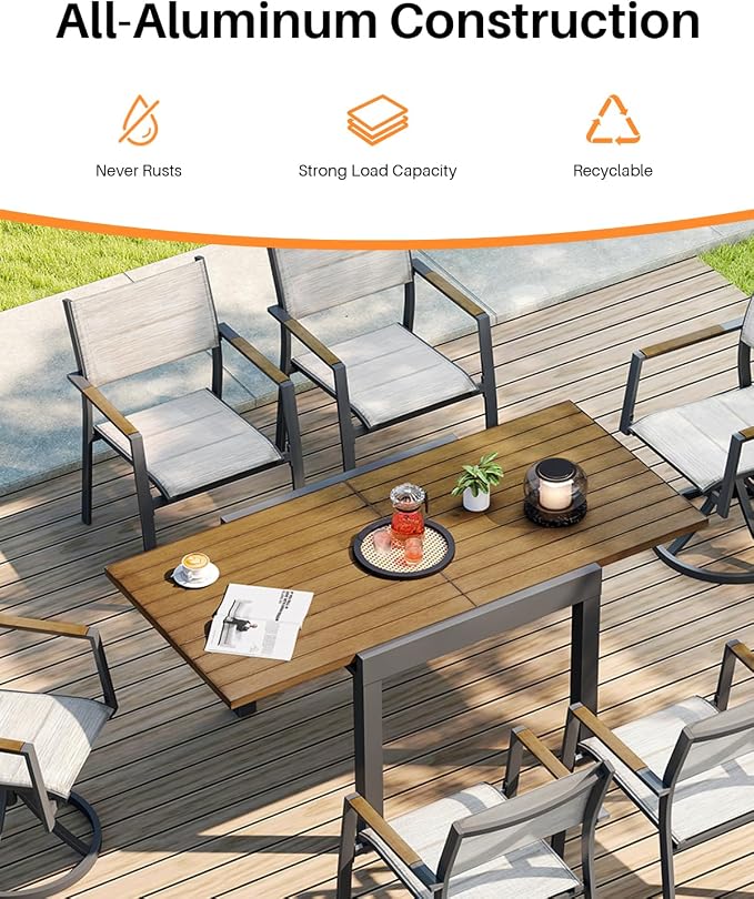 Expandable Patio Dining Table, Never-Rust Aluminum Extendable Outdoor Dining - Image 6