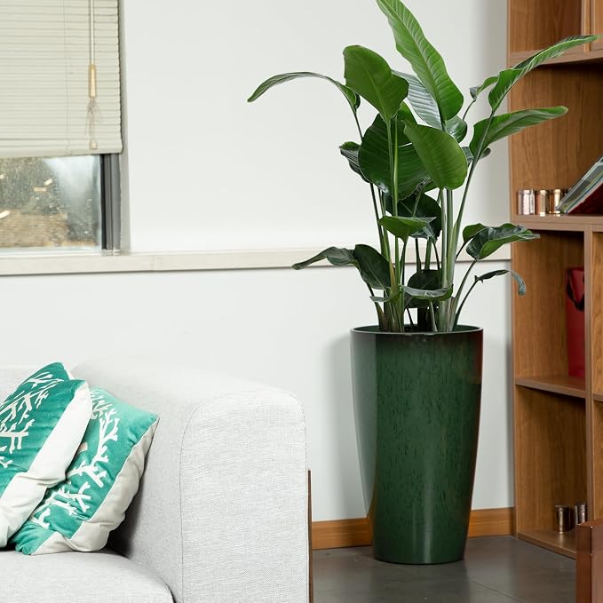 Set of 2 Lightweight Ceramic-Look Tall Planter, 21 inch Large Plastic Planter - Image 8