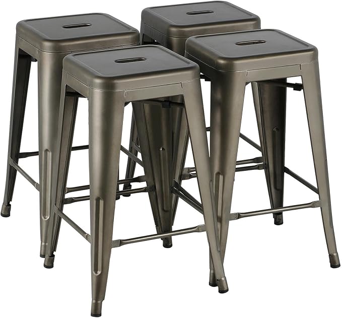 Yaheetech 24 Inch Metal Barstools Set of 4, Counter Height Backless Stools by Yaheetech