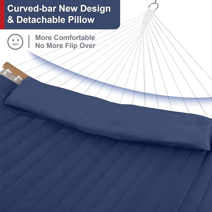 2 Person Hammock with Stand Included, Outdoor Hammock with Curved Spreader Bar - Image 4