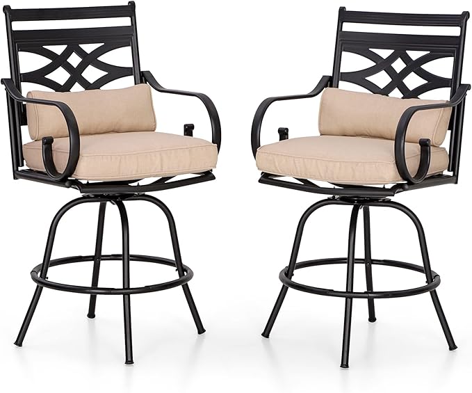 PHI VILLA Outdoor Swivel Bar Stools Set of 2，Patio Counter Height Bar Chairs by PHIVILLAThepioneerofcomfortablehouseholdsupplies