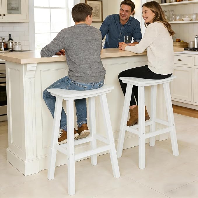 Outdoor Bar Stools Set of 2, 29 Inch All-Weather HDPE Bar Height Chairs - Image 2