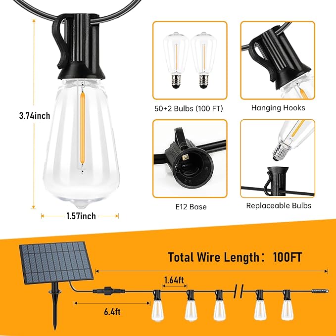 Solar String Lights Outdoor Waterproof, 100FT Solar Powered Outdoor Lights - Image 4