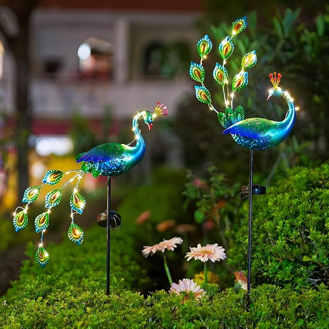 DREAMSOUL Peacock Solar Lights Outdoor 2 Pack, Waterproof Outdoor Solar Lights - Image 9