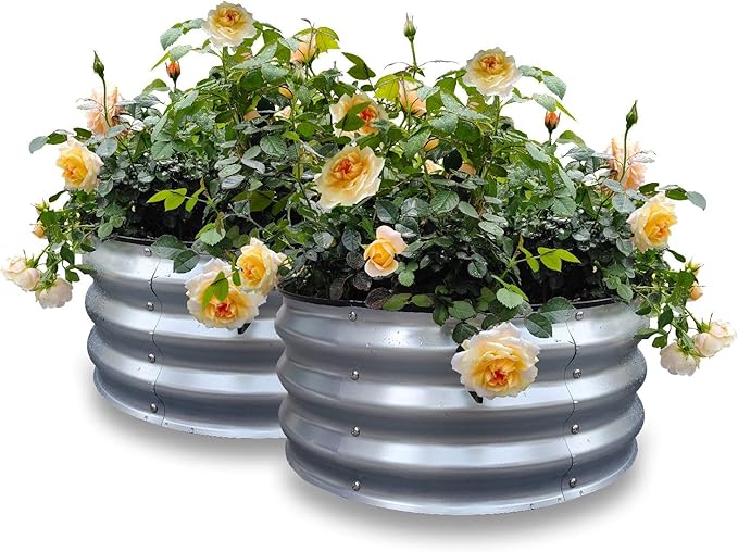 GARDMAX 2 Pack 2x2x1FT Galvanized Round Raised Garden Bed Kit, Metal Planter by ChooseGardmaxforbetterlife