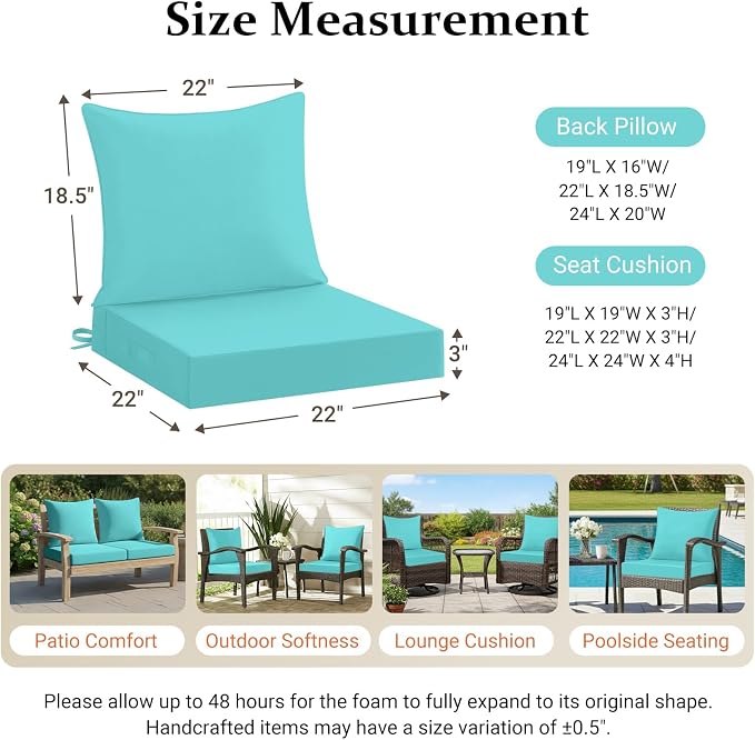 downluxe 22x22 Outdoor Chair Cushions, Waterproof Fade Resistant Patio - Image 7
