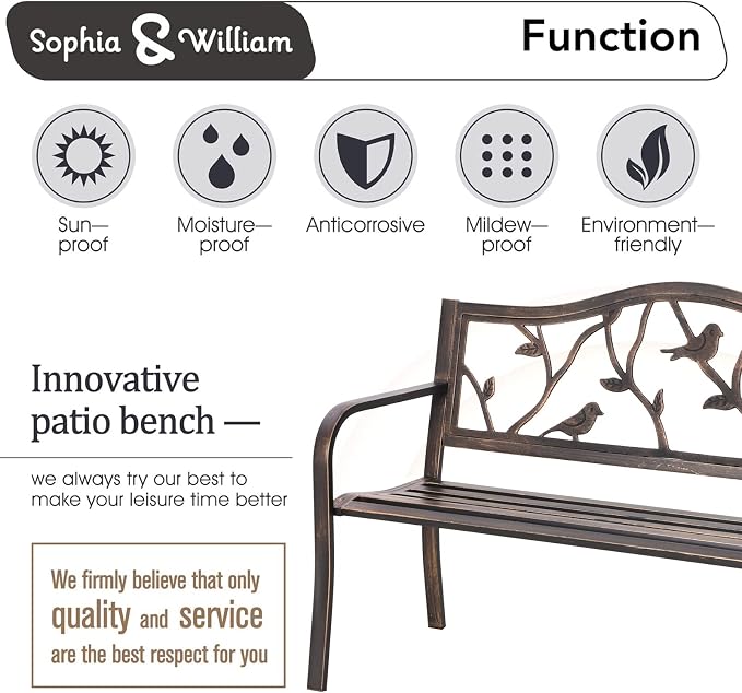 Sophia & William Outdoor Bench, Porch Bench, Garden Bench, Wrought Iron Bench - Image 5