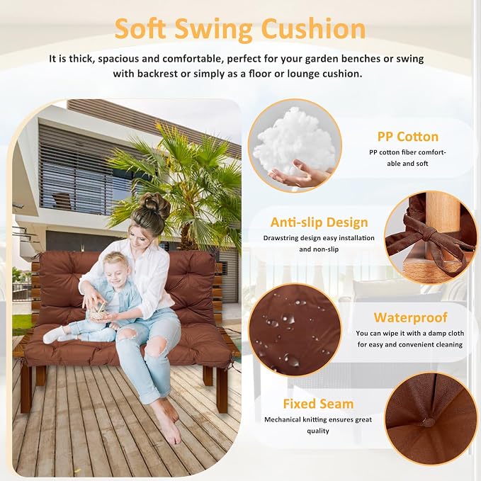 Swing Replacement Cushions for Outdoor: 2-3 Seater Waterproof Porch Bench - Image 2