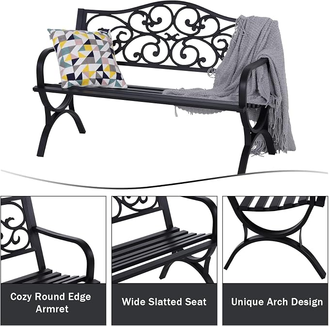 MFSTUDIO Outdoor Metal Bench Set of 2, 50 Inches Outdoor Garden Bench, Cast - Image 5