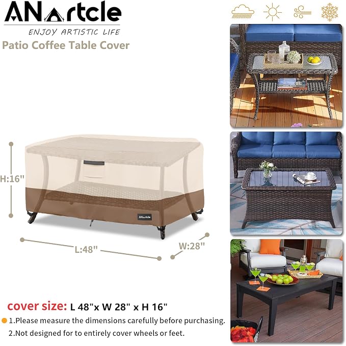 Patio Coffee Table Cover, 600D Waterproof Heavy Duty Rectangular Outdoor Table - Image 3