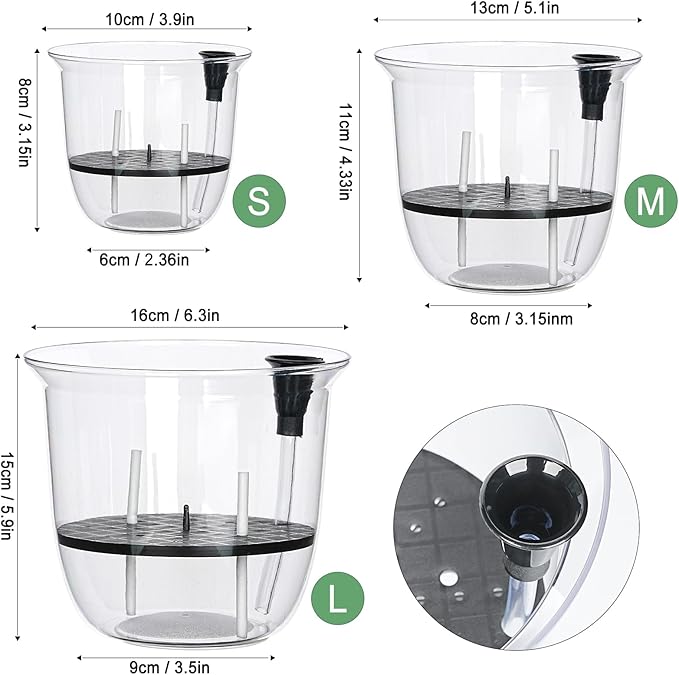 Self Watering Pots, 3 Pack 6.5/5/4 Inch Clear Plant Pot Self Watering Planter - Image 2