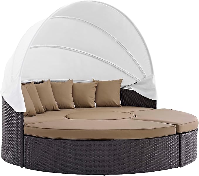 Modway Convene Wicker Rattan Outdoor Patio Retractable Canopy Round Poolside - Image 6