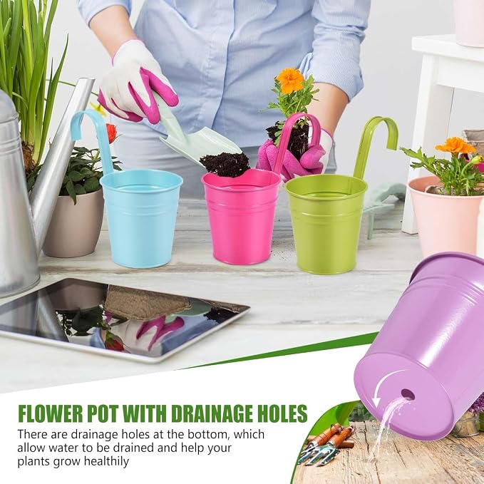 OBTANIM 12 Pack Metal Hanging Flower Pots Railing Planter Outdoor Fence Hanging - Image 6