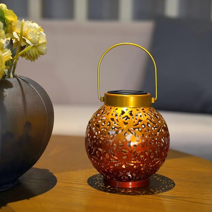 2 Pack Outdoor Solar Hanging Lantern Lights Metal LED Decorative Lamp - Image 7