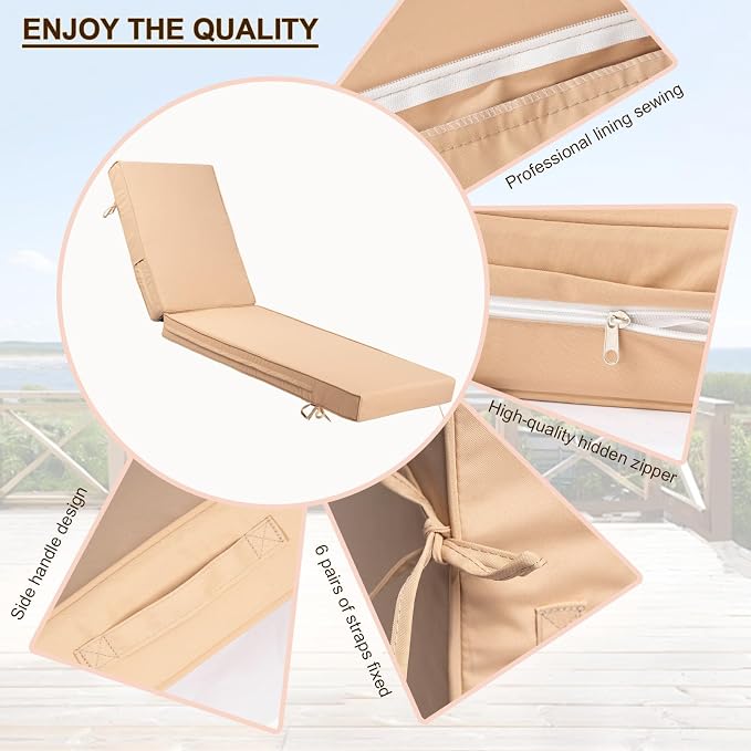 Outdoor Chaise Lounge Cushion, 4 Inch Thick Waterproof Fade Resistant Patio - Image 3