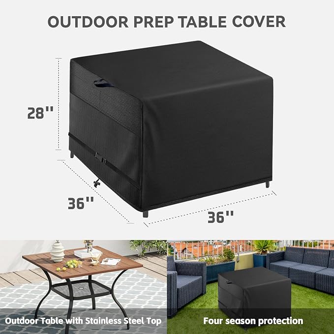 Outdoor Patio Square Table Cover 36 inch Black Heavy Duty Waterproof Cover - Image 2