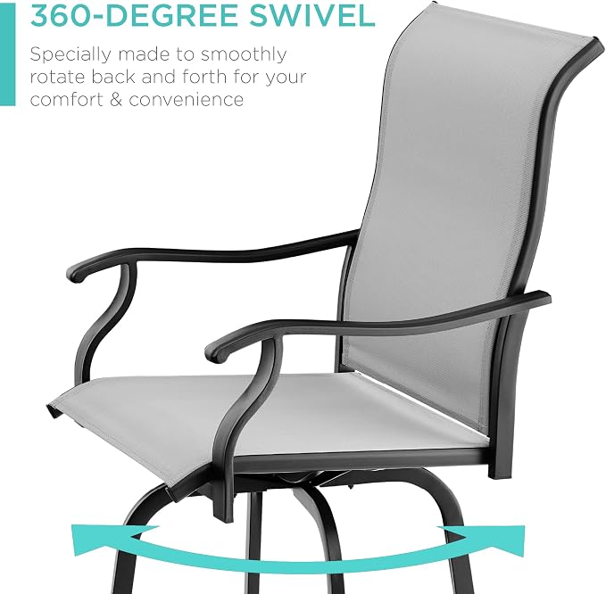 Best Choice Products Set of 2 Swivel Barstools, Bar Height Outdoor Chairs - Image 4
